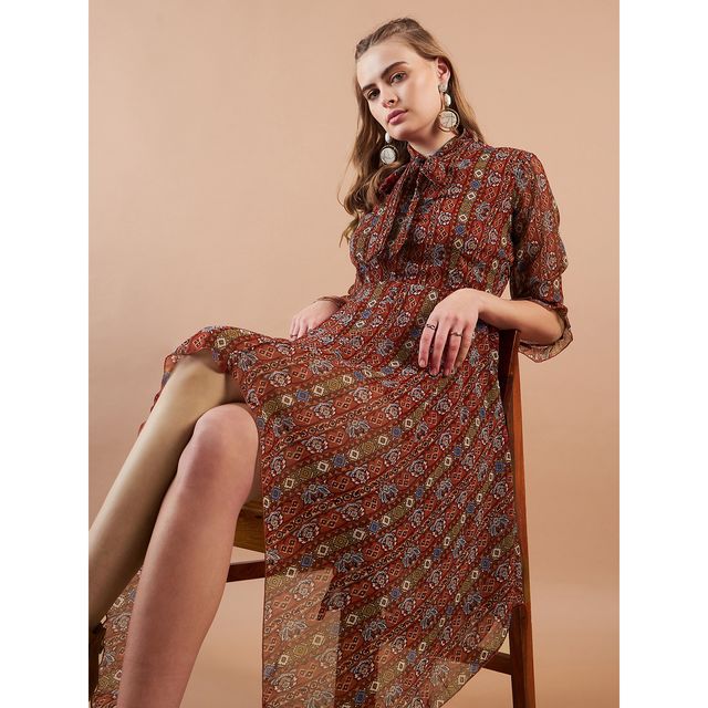 Buy Freehand Women | Fit and Flare Indie Casual Handkerchief Dress | Rust -  M Online - Price @ 1767 | Instant Delivery | Zepto