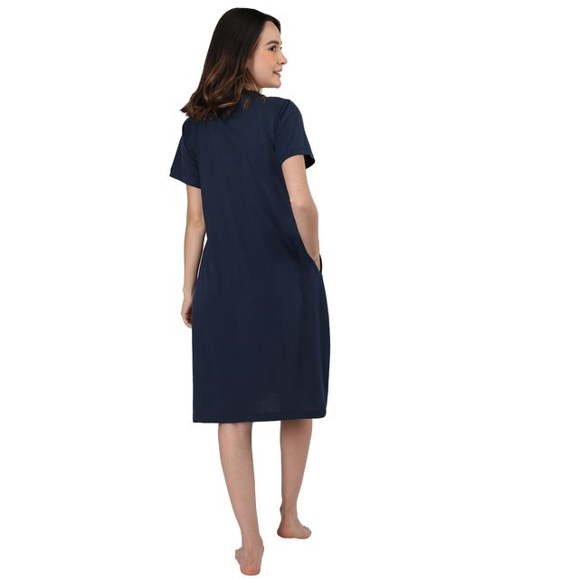 Duchess Women's Cotton Blend Printed Knee Length Nighty | Airforce - 2XL