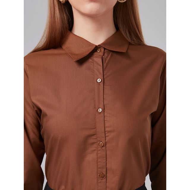Style Quotient Women Camel Brown Smart Casual Shirt | L | AW22SQARTHA - Chocolate