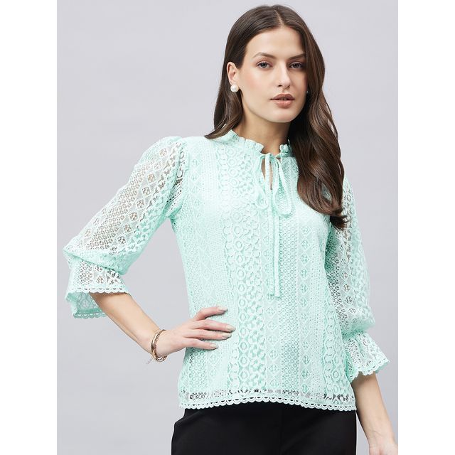 Style Quotient Women Summer Blue Lace Caual Top | S | SS23SQSIKKIM - Light Blue