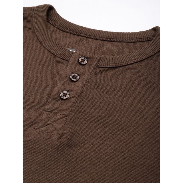 Dillinger Men's Henley Neck Honeycomb Structure T-shirt | Brown - M