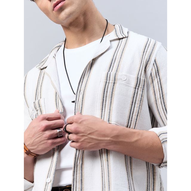Style Quotient Mens Stripe solid Shirt | S | SS24SQHENCHMEN - Off-White