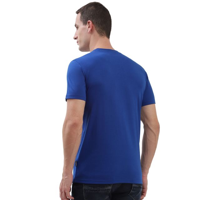 hummel Men's Cam Round Neck Solid Regular Fit Cotton Poly T-shirt | Blue - S
