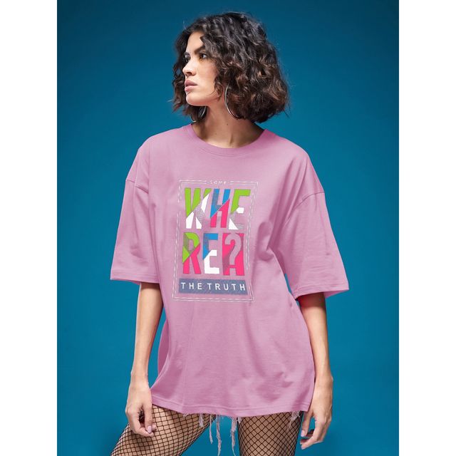 Smartees Women's Oversize Printed T-shirt | WW - 2044 | Pink - M