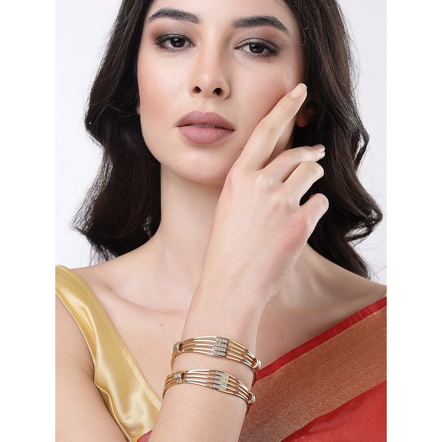 ラウンド用品・アクセサリー SHOT NAVIAIREX NVR Women's Set of 2 Gold Plated American Diamond-studded Bangles