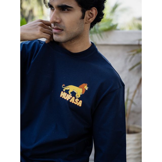 Bonorganik Men's Lion king Oversize - Front and back Print T-shirt | BON12052 | Navy - S