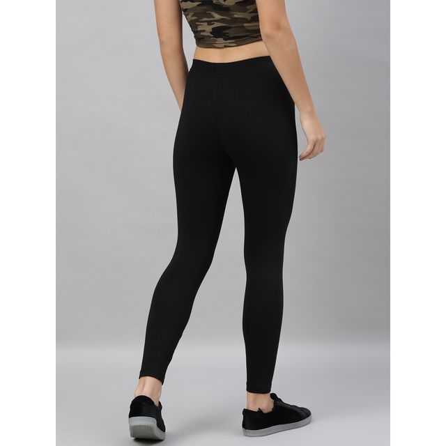 Kryptic Women's Cotton Stretch Solid Ankle Length Legging | Black - XL