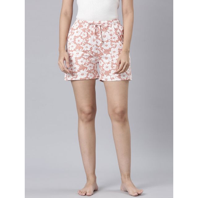 Go Colors Women's Printed Cotton Knit Lounge Shorts | Coral - XL