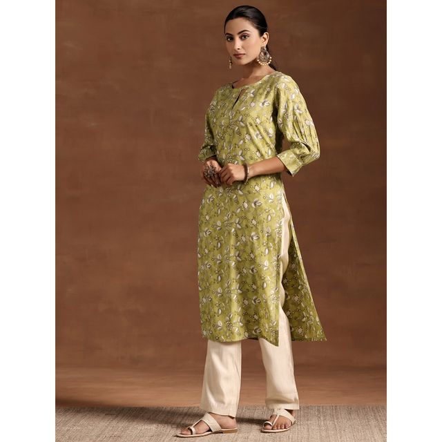 Libas Women's Printed Silk Straight Kurta | 29218 29218 | Green - L