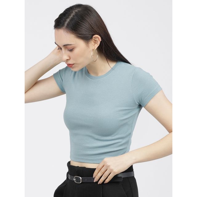 Tokyo Talkies Women's Casual Short Sleeve Solid Top | Blue - S