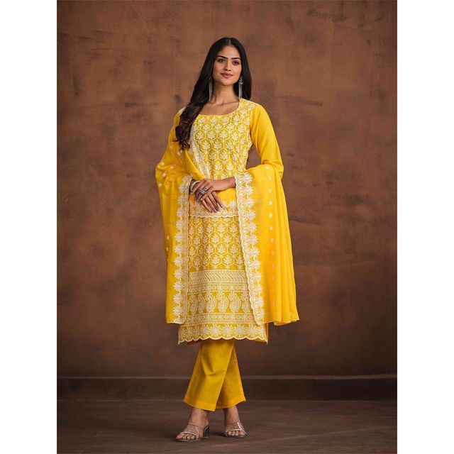 Ishin Women Kurta Set with Dupatta | INWSDS24012 | Yellow - XL