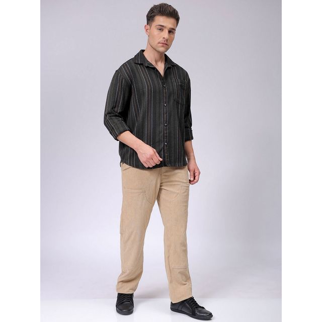 The Indian Garage Co Men's Relaxed Fit Striped Resort Shirt | Black - L