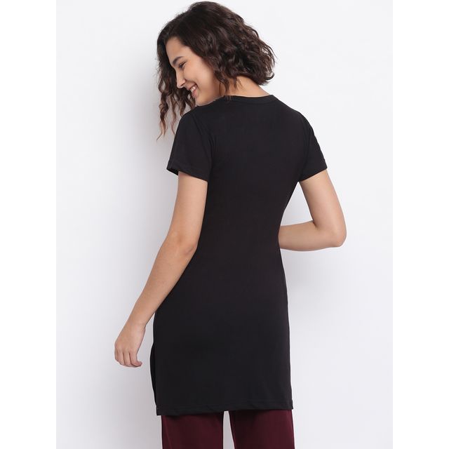 Duchess Women's Regular Fit Stylish Long T-shirt | Black - 2XL
