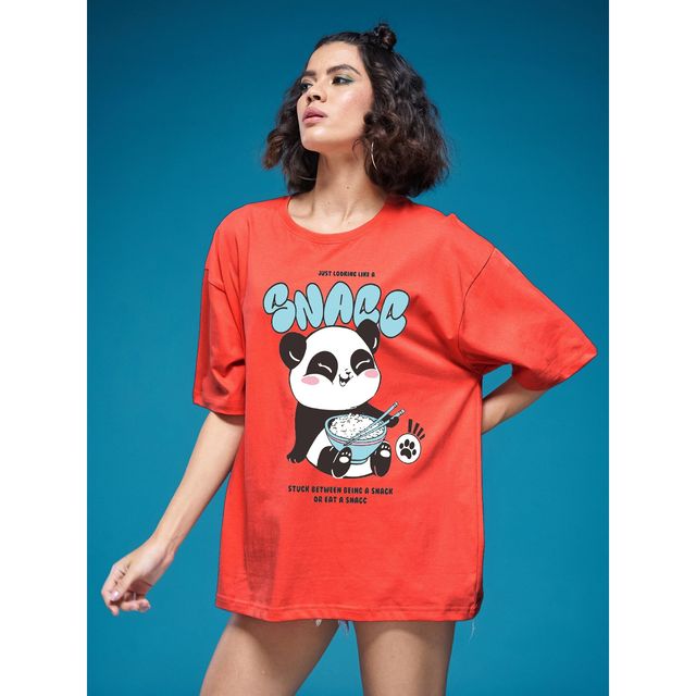 Smartees Women's Oversize Printed T-shirt | WW - 2062 | Orange - S