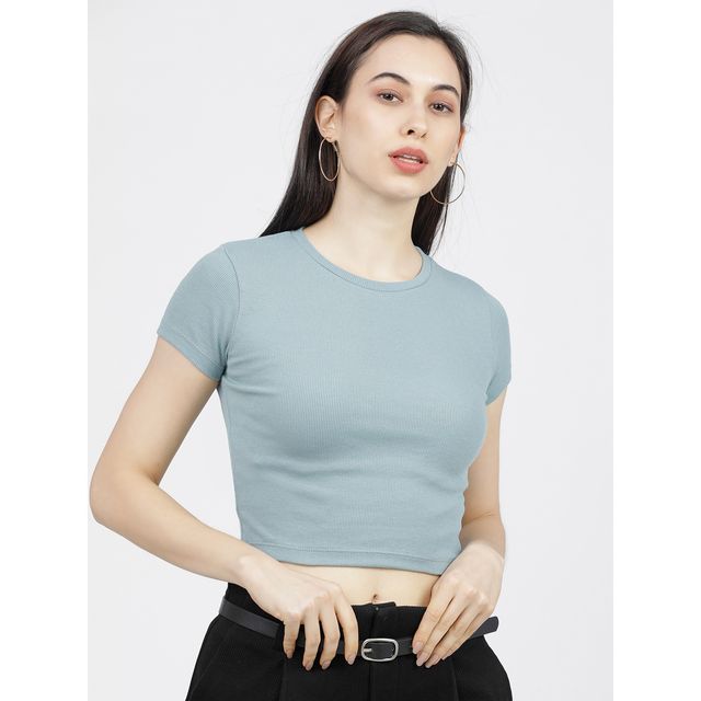 Tokyo Talkies Women's Casual Short Sleeve Solid Top | Blue - S