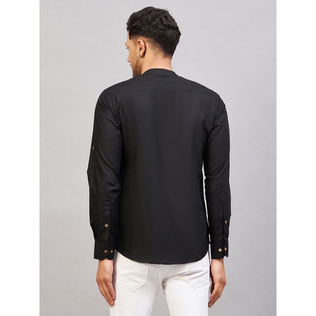 Vastramay Men's Black Cotton Blend Short Kurta | XL