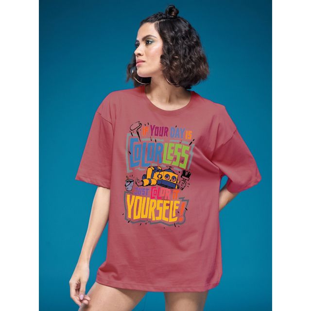 Smartees Women's Oversize Printed T-shirt | WW - 2063 | Onion Pink - M