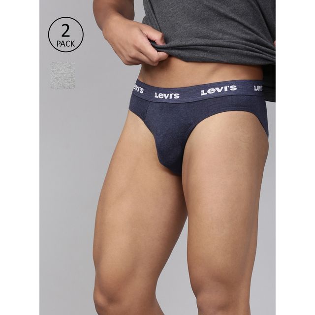Levi's Innerwear Men's Solid Cotton Ultrasoft Waistband Brief | Light Grey and Navy - S