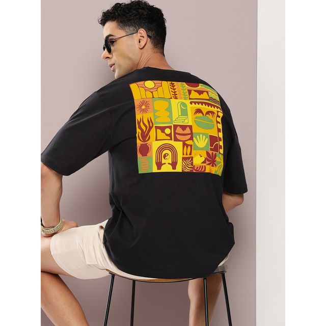 Dillinger Men's Graphic Oversized Printed Drop-Shoulder Sleeves Pure Cotton T-shirt | Black - XL