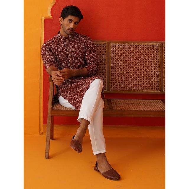 Jompers Embroidered Kurtas For Men s | KO 5127 | Maroon | XL