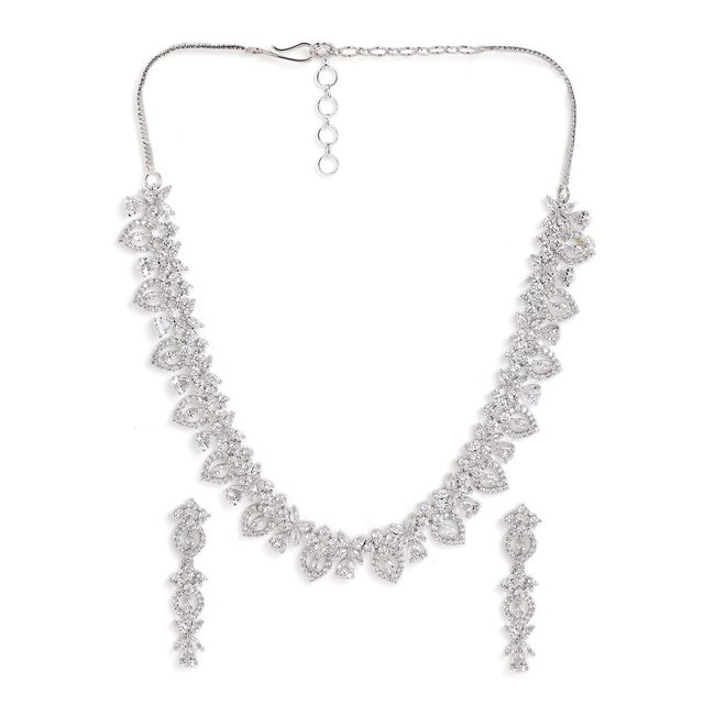 Priyaasi Silver Plated American Diamond Stone Studded Jewellery Set