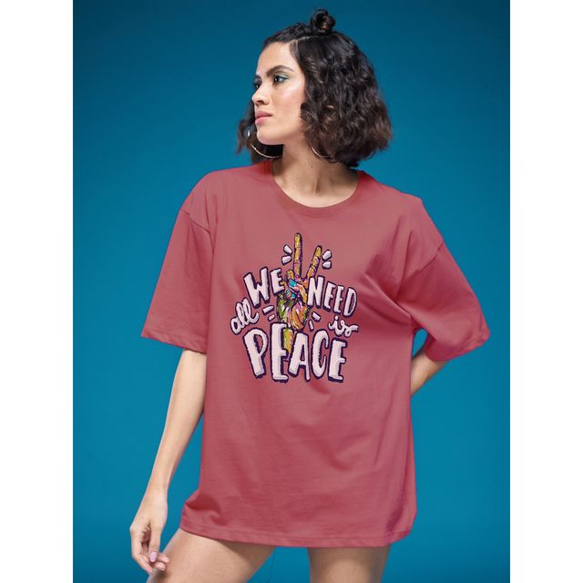 Smartees Womens Oversize Printed T-shirt | WW - 2055 | Onion Pink - L