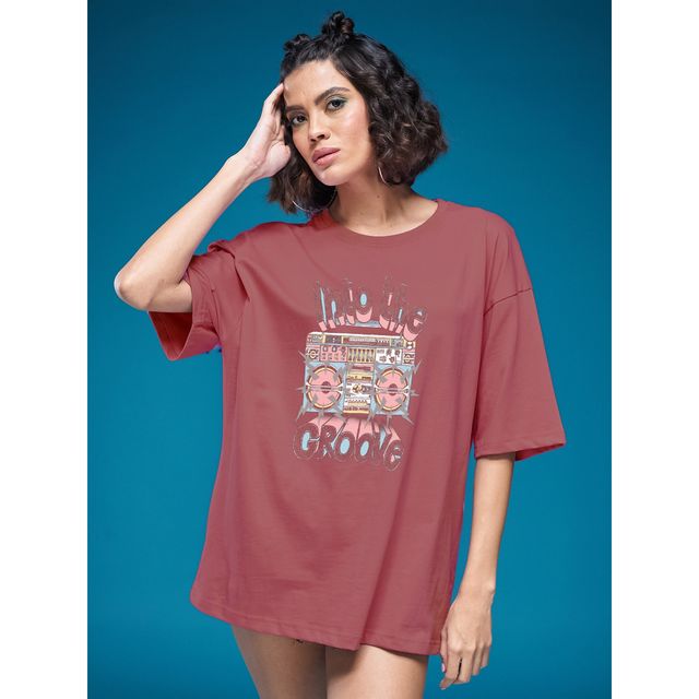 Smartees Women's Oversize Printed T-shirt | WW - 2043 | Onion Pink - L