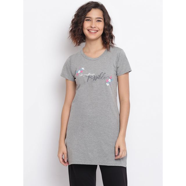 Duchess Women's Regular Fit Stylish Long T-shirt | Grey - XL