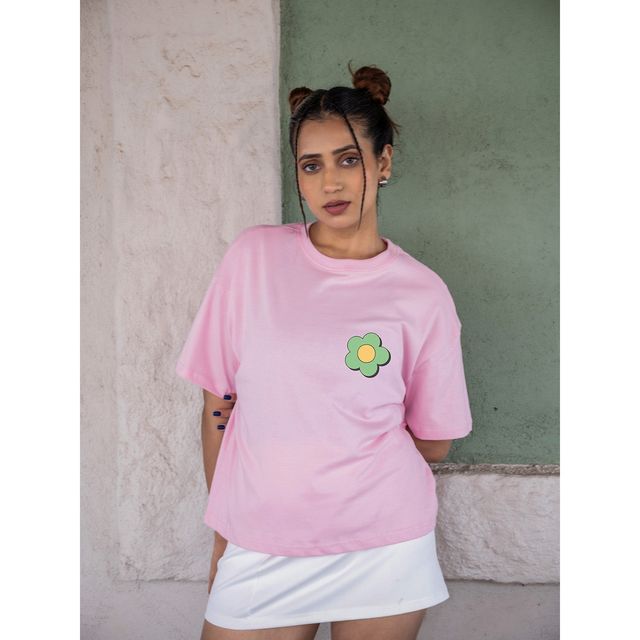 Bonorganik Women's Generic Oversize Front And Back Print T-Shirt | Bon12132 | Pink | M
