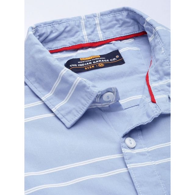 The Indian Garage Co Men's Slim Fit Striped Casual Shirt | Blue - S