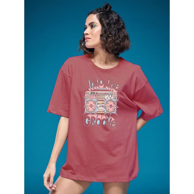 Smartees Women's Oversize Printed T-shirt | WW - 2043 | Onion Pink - L
