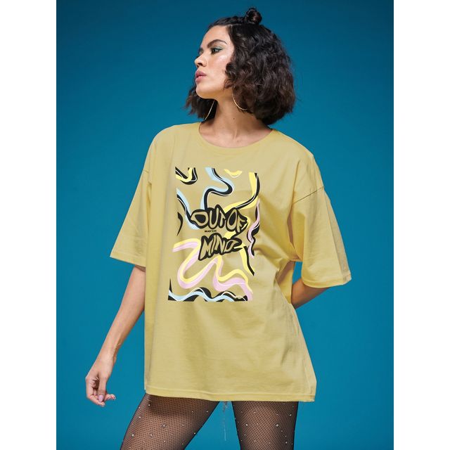 Smartees Women's Printed T-shirt | Lemon Yellow - L