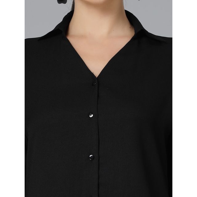 Style Quotient Women Nude Solid Polymoss Regular Casual Shirt | L | SS23SQARTI - Black
