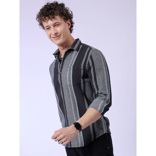 The Indian Garage Co Men's Slim Fit Checkered Casual Shirt | Grey - XL