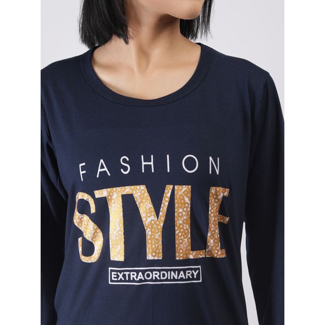 Duchess Women's Regular Fit Stylish Long T-shirt | Navy Blue - 3XL