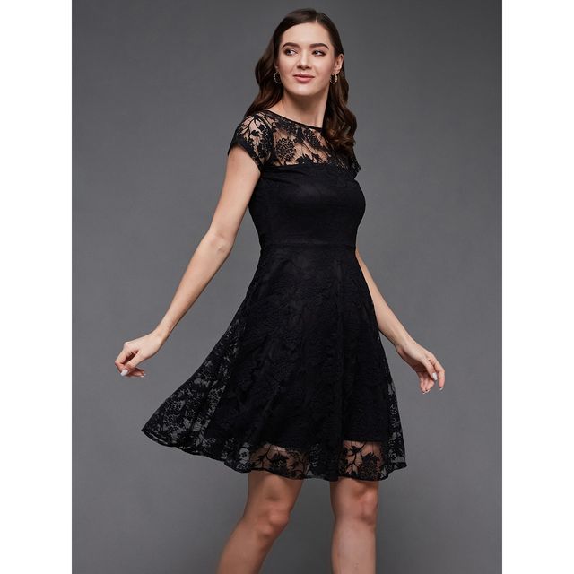 Miss Chase Women s Leaves Drink Rain Skater Dress Black | XL
