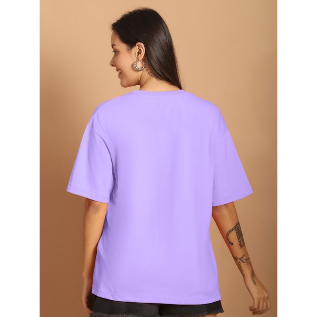 Fabflee Women Oversize Cotton Printed Round Neck Tshirt | Purple | FAB-OS-511 | M