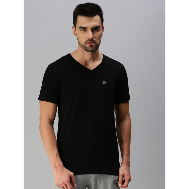 ONN Premium Men's Solid Pure Cotton V Neck T-shirts | Black | Size - L