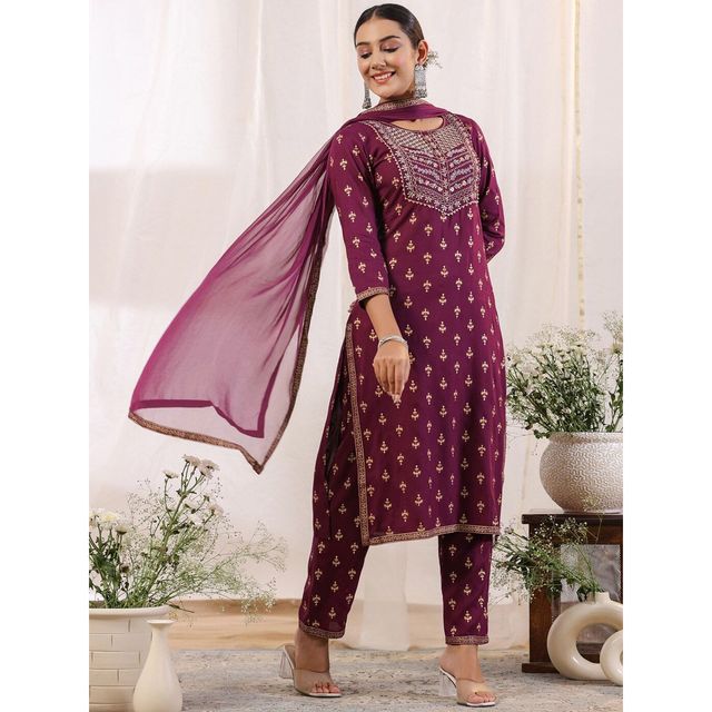 Anubhutee Women's Ethnic Straight Viscose Rayon Kurta Set with Dupatta | Purple - L