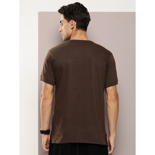 Dillinger Men's Henley Neck Honeycomb Structure T-shirt | Brown - M