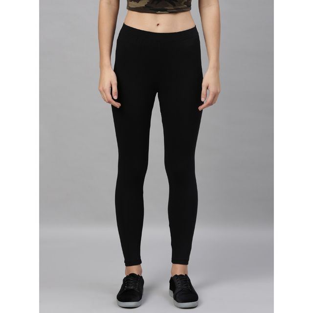 Kryptic Women's Cotton Stretch Solid Ankle Length Legging | Black - XL