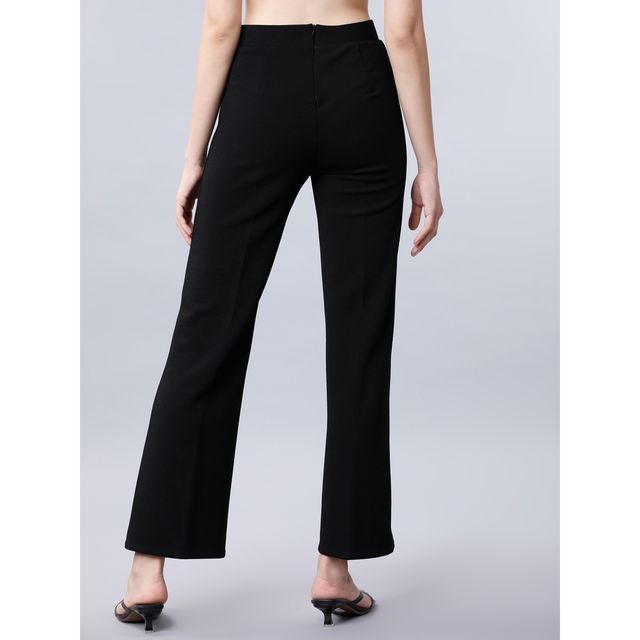 Tokyo Talkies Women's Regular Fit Solid Parallel Trouser | Black - 28