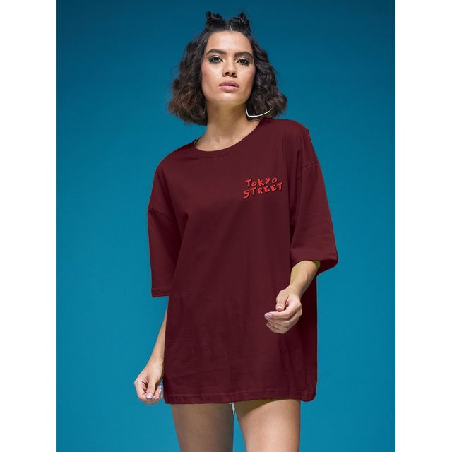 Smartees Women's Oversize Printed T-shirt | WW - 2028 | Maroon - M