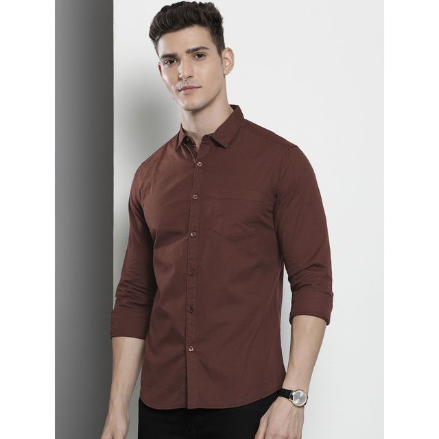 The Indian Garage Co Men's Regular Fit Solid Casual Shirt | Brown - L