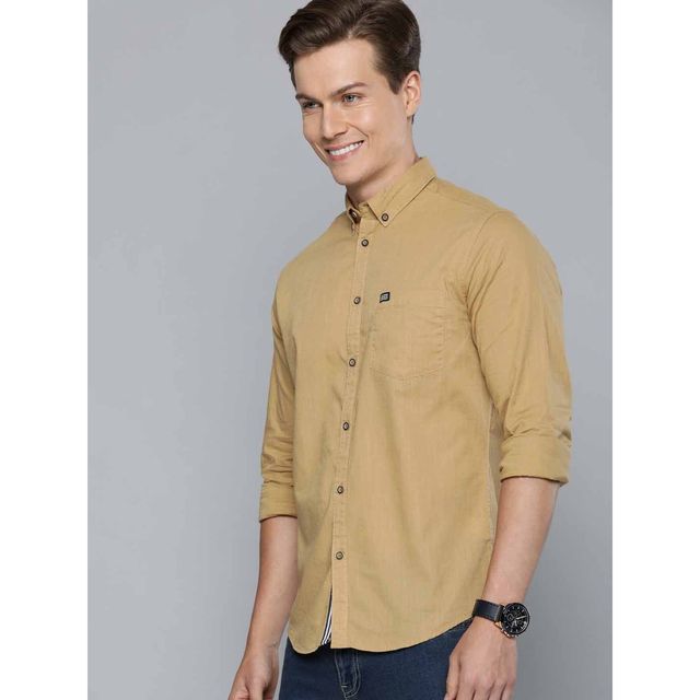 The Indian Garage Co Men's Slim Fit Solid Casual Shirt | Khaki - M