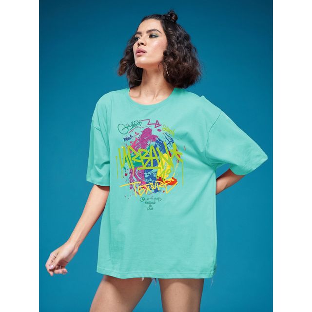 Smartees Women's Oversize Printed T-shirt | WW - 2064 | Sea Green - L