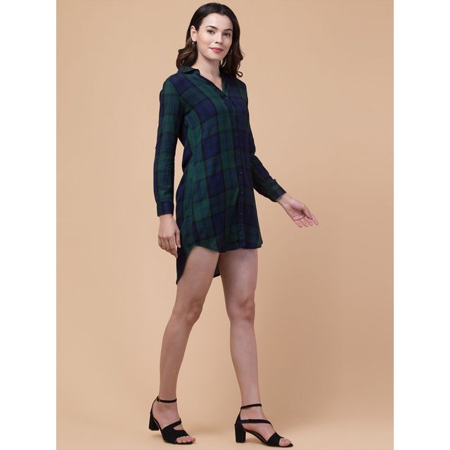 Wyshlist Women's Shirt Dress Checked | Green And Blue - L