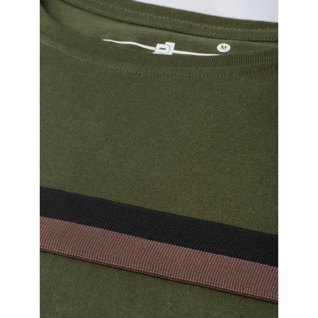 Dillinger Men's T-shirt Long Sleeve Striped Pure Cotton | Olive - M