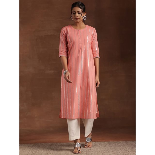 Libas Women's Woven Design Cotton Straight Kurta | 29197 29197 | Peach - L
