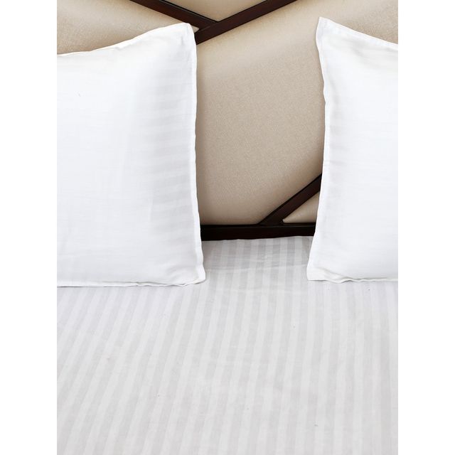 Hosta Homes White Striped 300 Tc Satin Cotton King Size Bed Sheet With 2 Pillow Covers